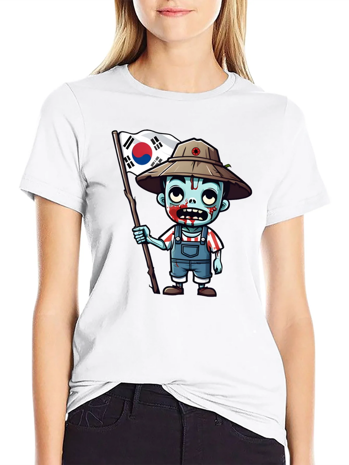 Zombie South Korea Flag Graphic T-Shirt