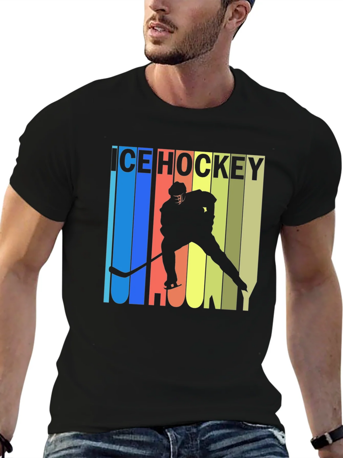 Ice Hockey Retro Style Graphic T-Shirt
