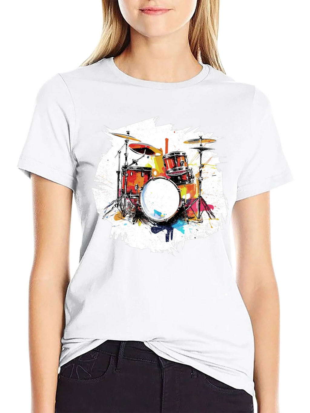 Drum Set Graphic Tee - Black Cotton T-Shirt