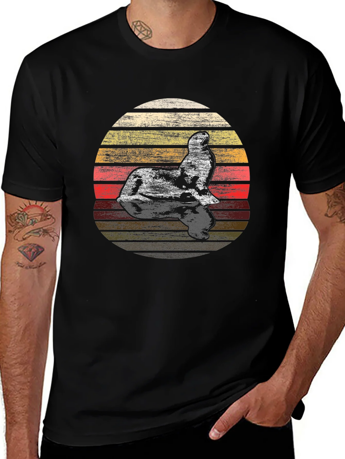 Retro Sunset Seal T-Shirt - Vintage Style Graphic Tee