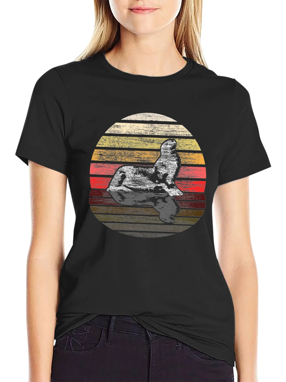 Retro Sunset Seal T-Shirt - Vintage Style Graphic Tee