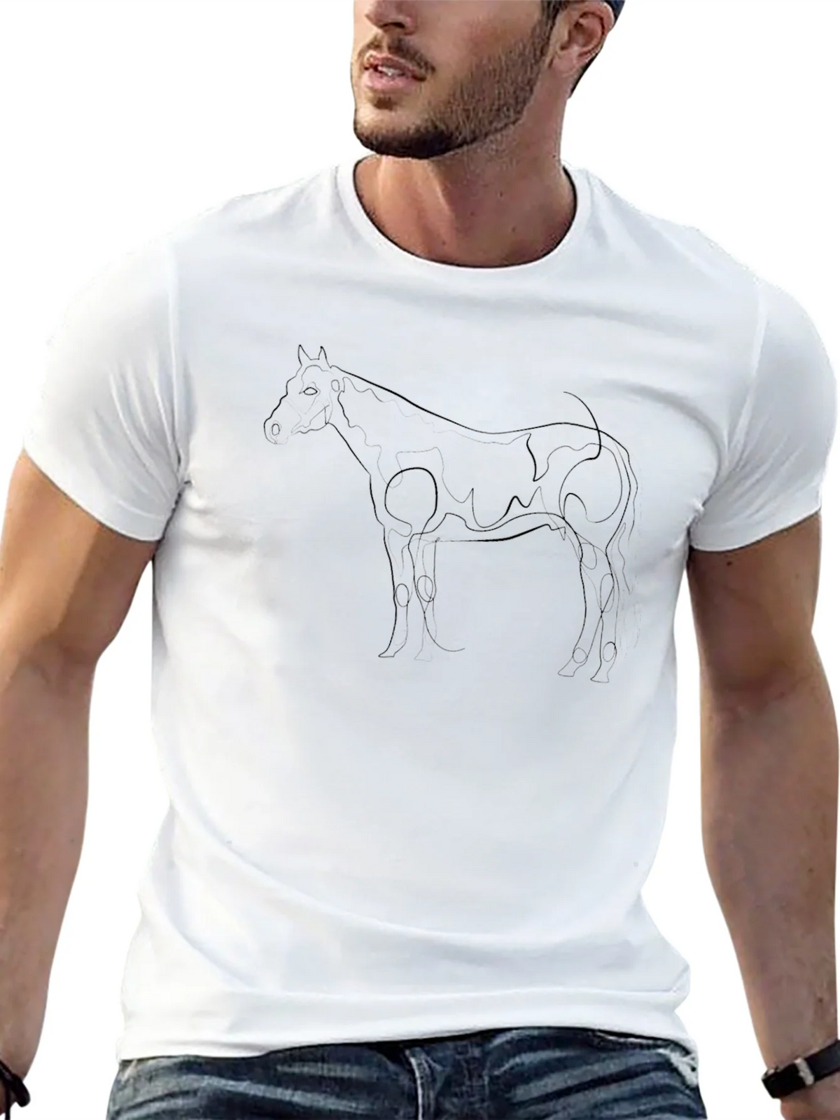Horse Line Art Black Graphic Tee