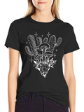 Black T-Shirt with Mushroom Cactus Graphic