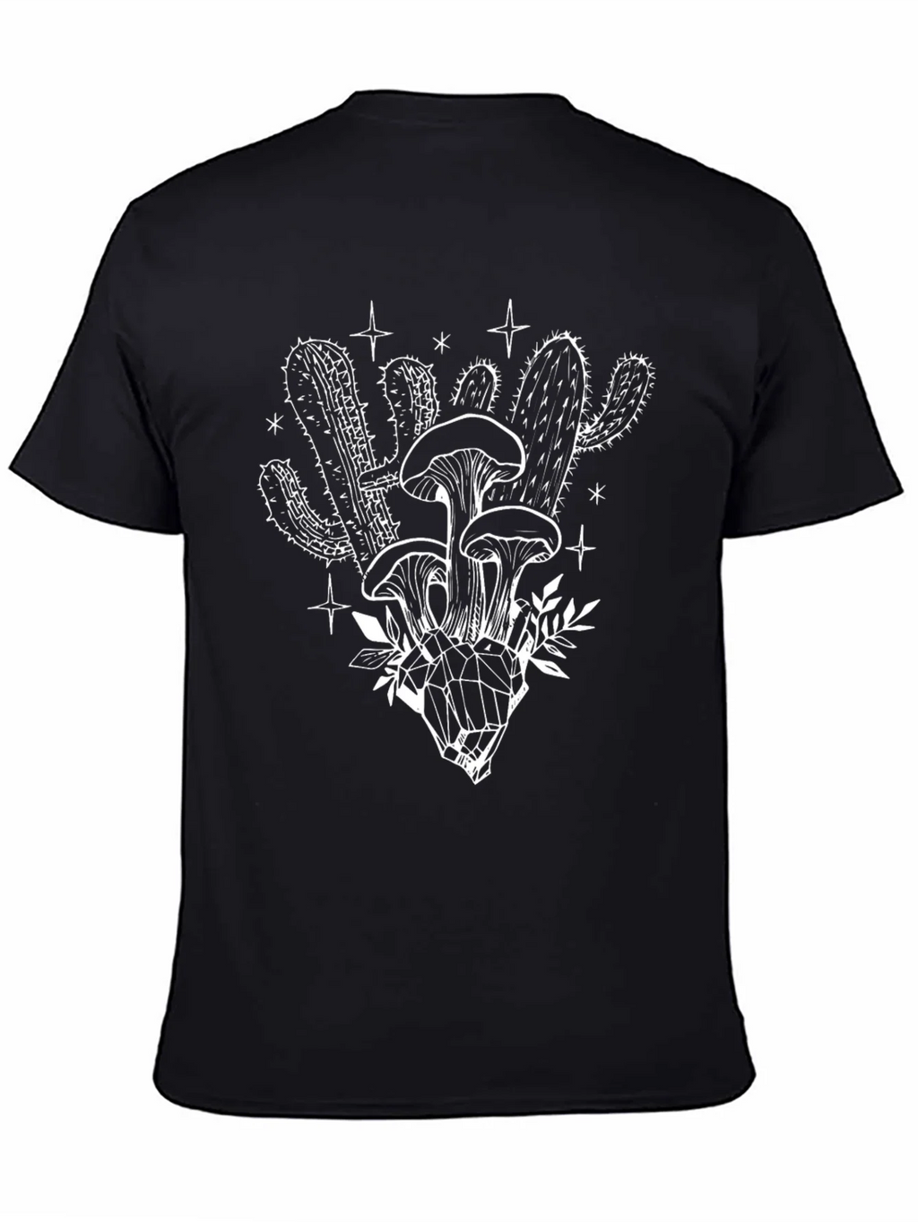 Black T-Shirt with Mushroom Cactus Graphic