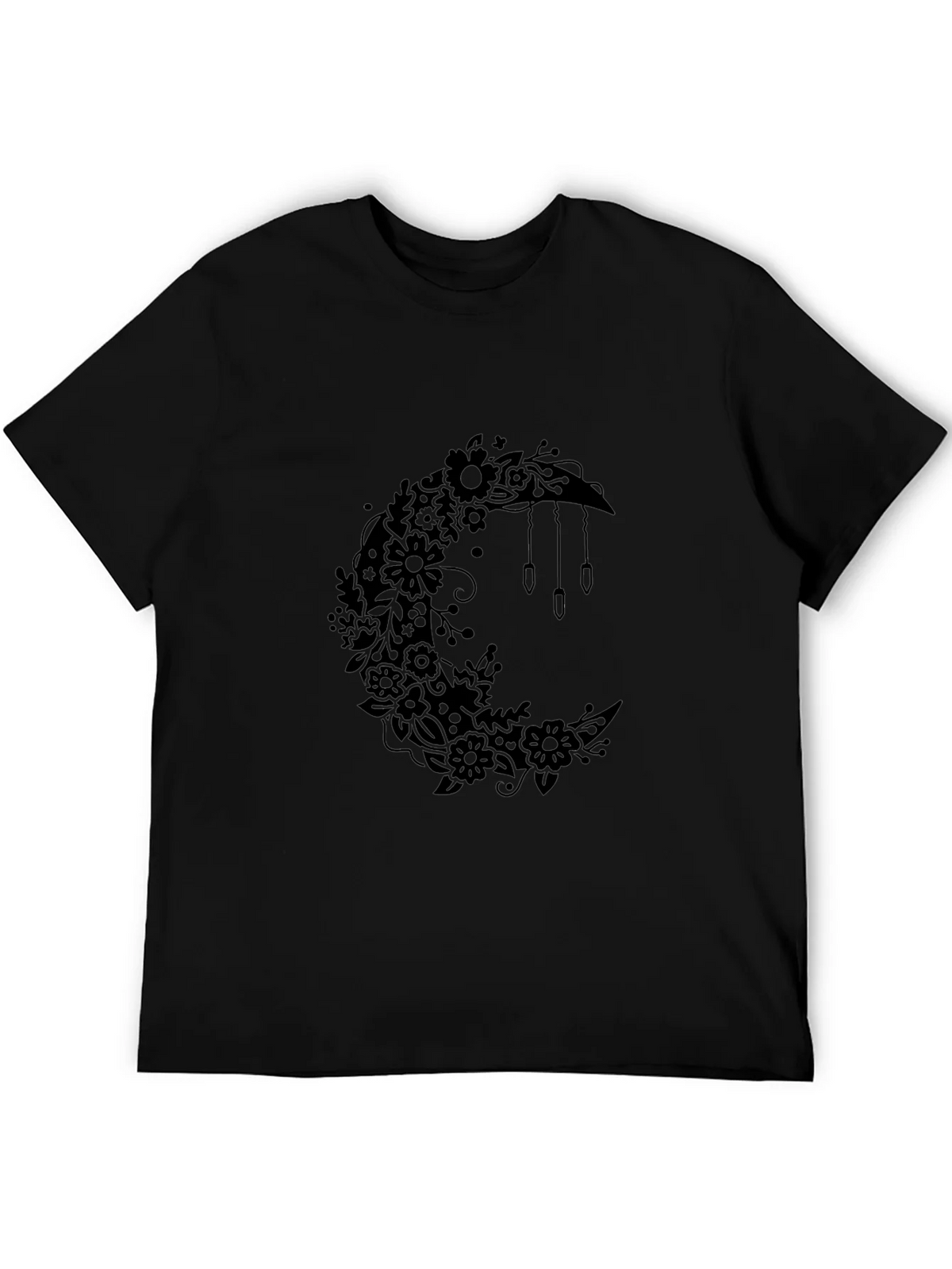 Floral Moon Graphic Tee - Black Cotton Comfort