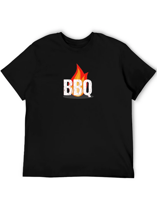 BBQ Flame Graphic Tee - Black Casual T-Shirt