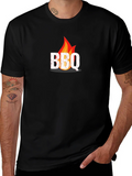 BBQ Flame Graphic Tee - Black Casual T-Shirt
