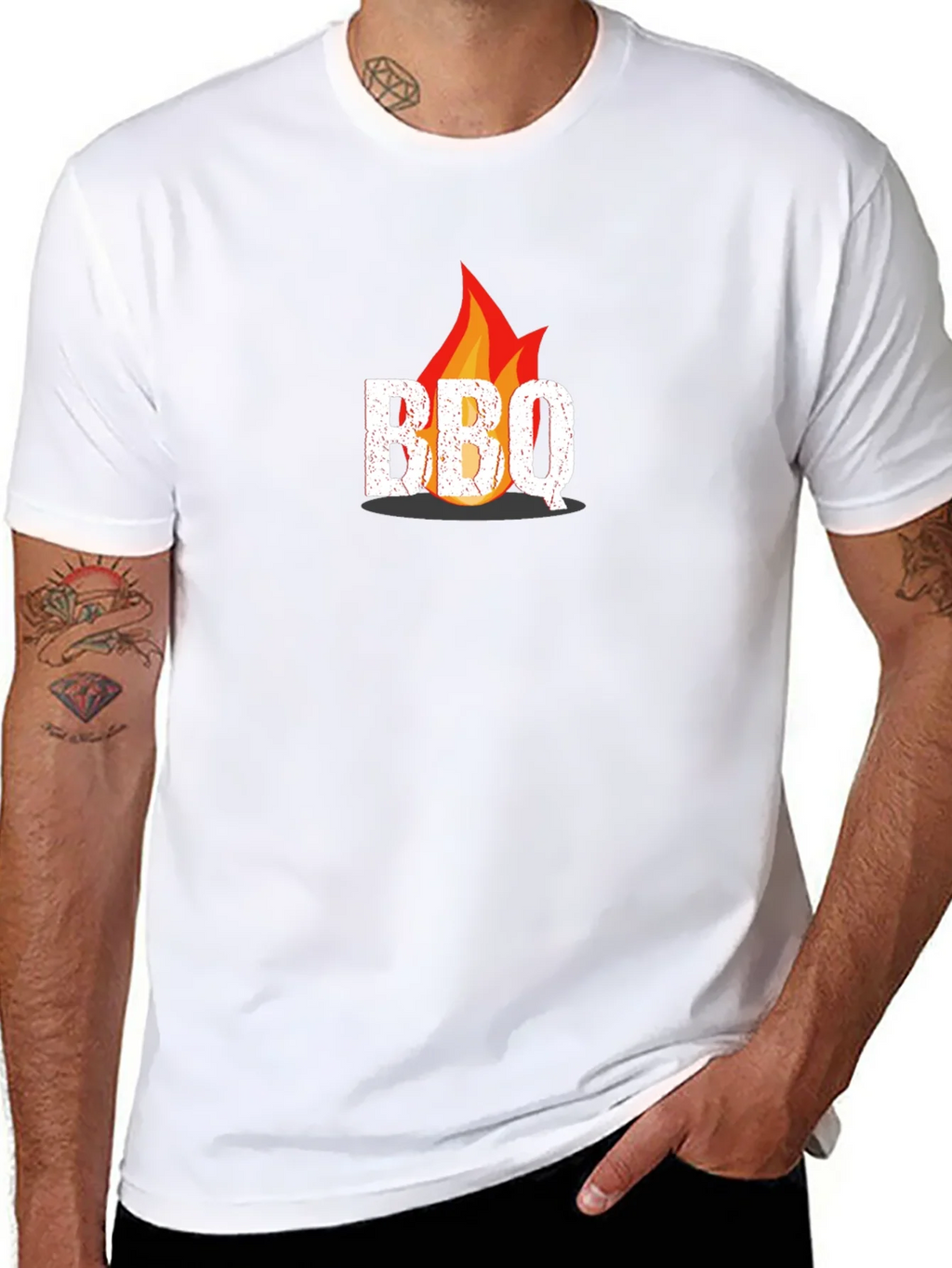 BBQ Flame Graphic Tee - Black Casual T-Shirt