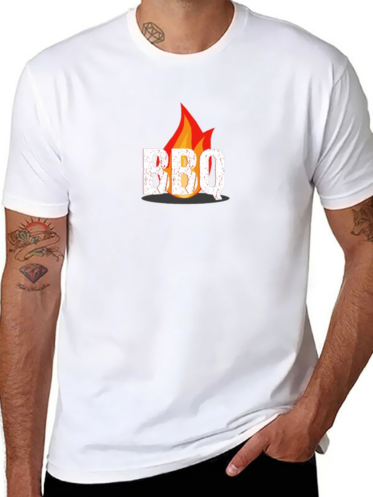 BBQ Flame Graphic Tee - Black Casual T-Shirt