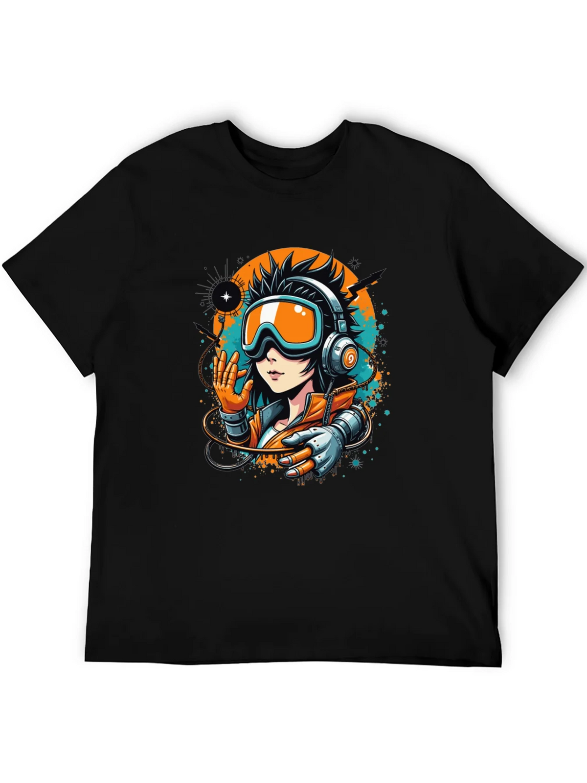 Cool Anime Girl Graphic Black T-Shirt