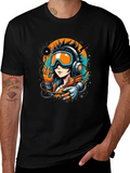 Cool Anime Girl Graphic Black T-Shirt