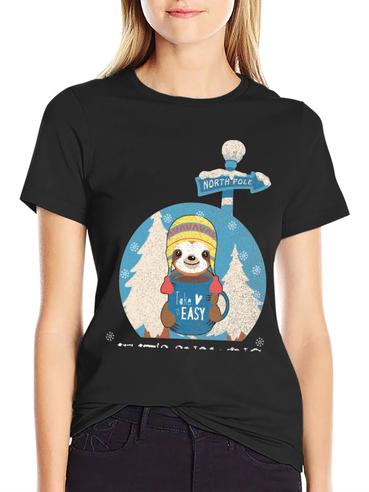 Take It Easy Sloth North Pole Holiday Graphic Tee
