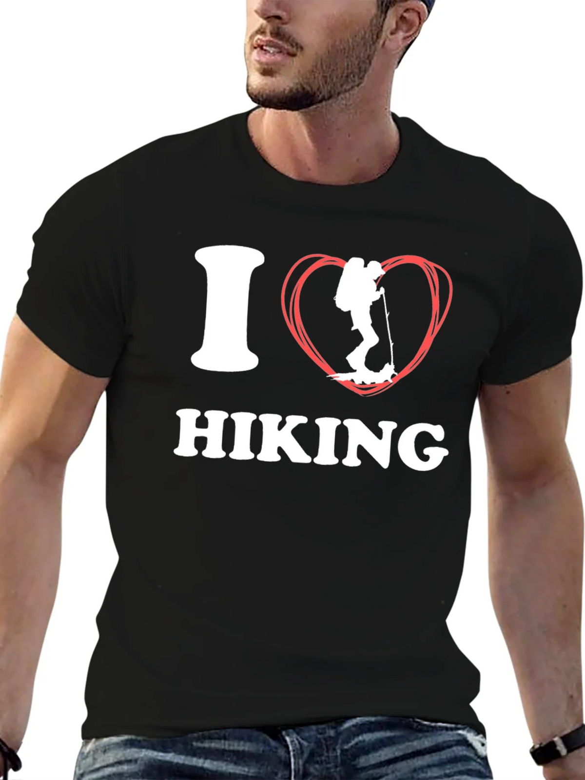 I Heart Hiking Graphic Tee - Black Cotton Shirt