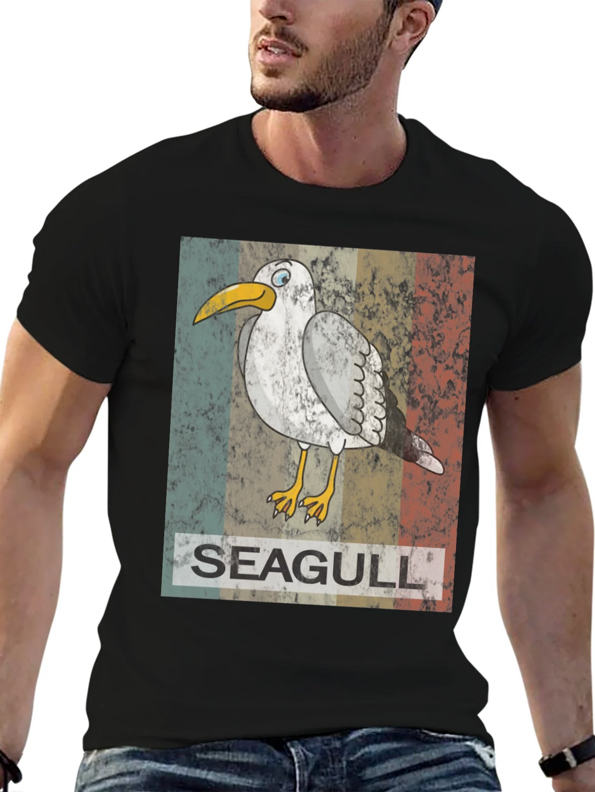 Retro Seagull Graphic Tee - Vintage Style Bird Lover Shirt