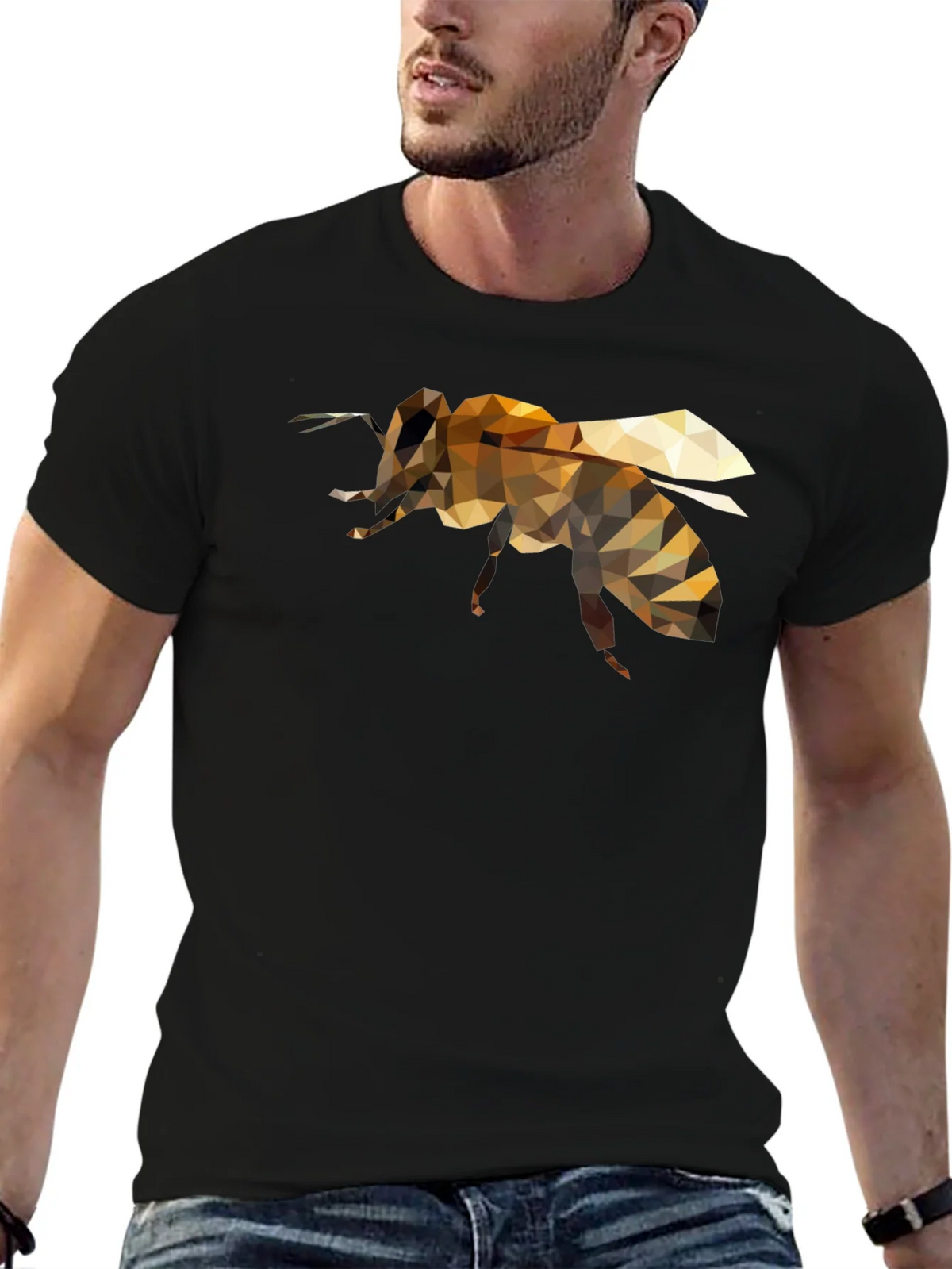 Geometric Bee Graphic Black T-Shirt