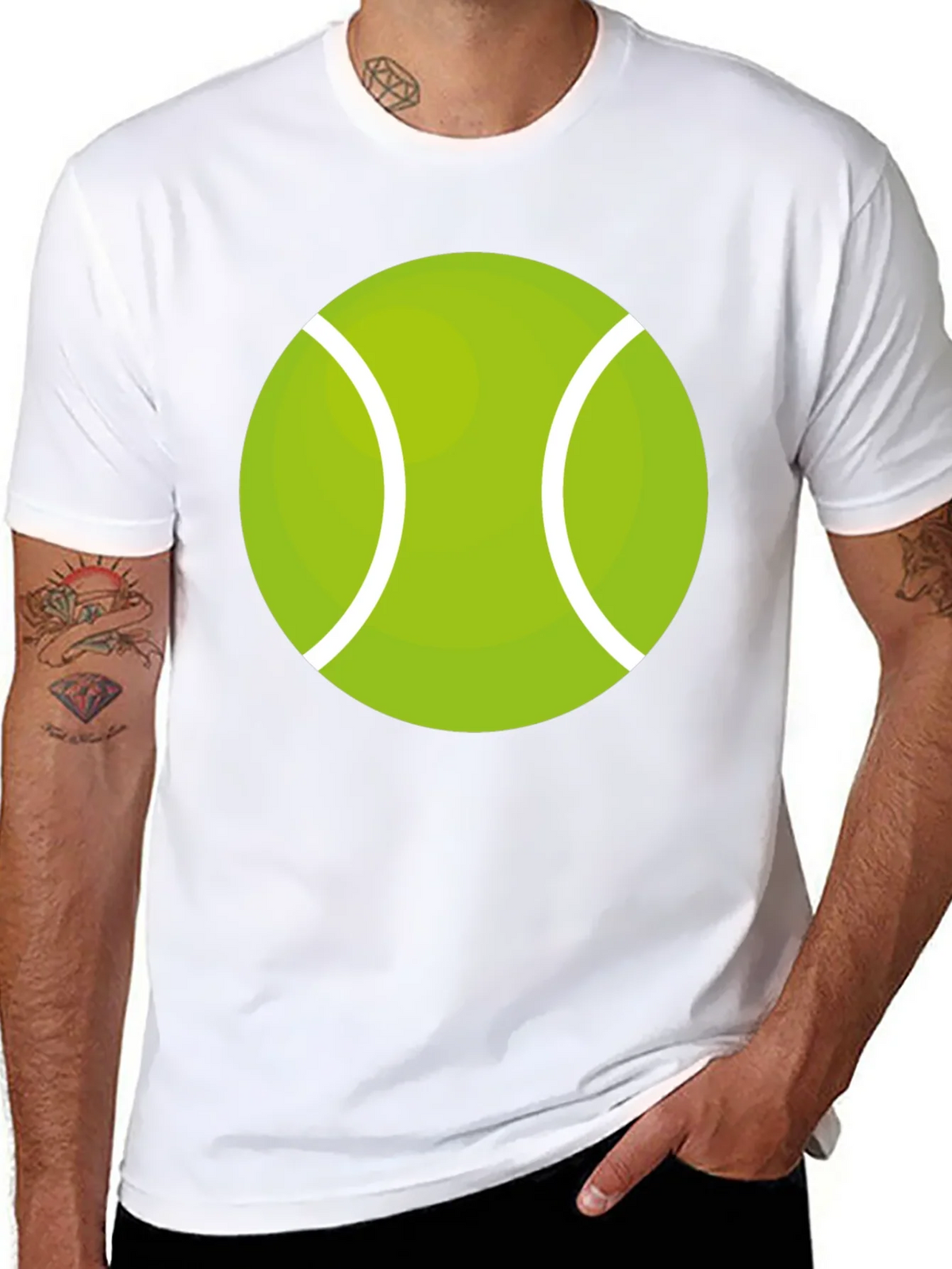 Tennis Ball Graphic Tee - Black Cotton Casual Shirt