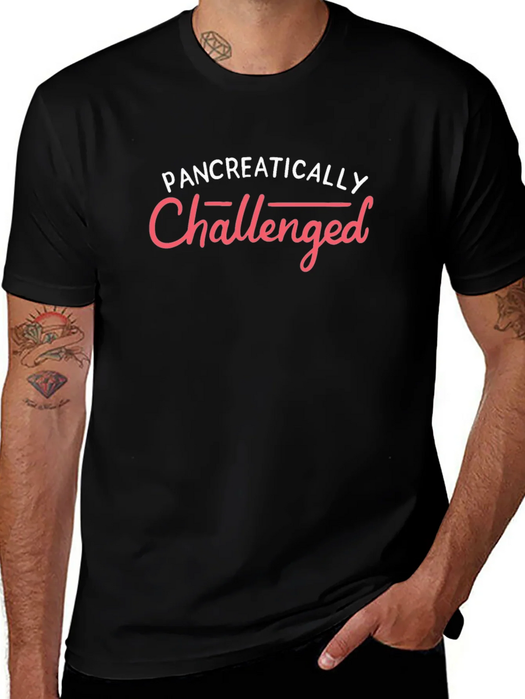 Pancreatically Challenged Black Graphic Tee
