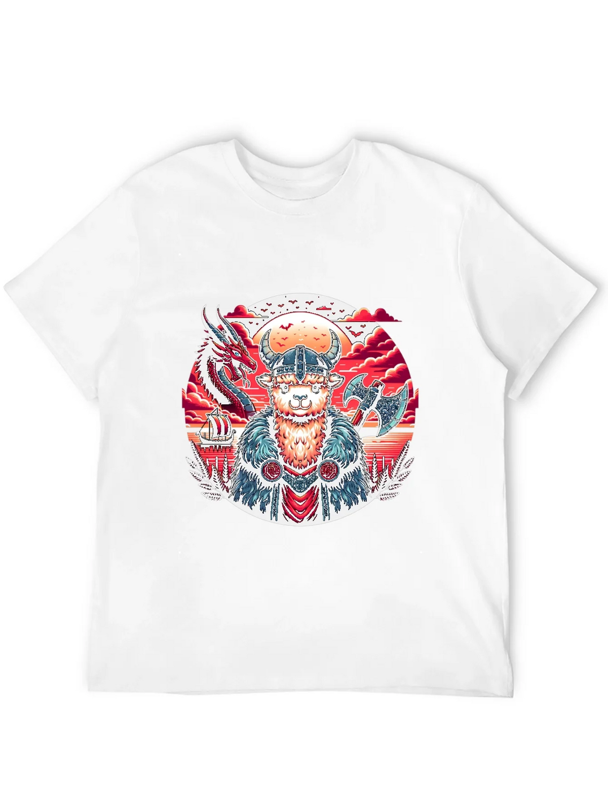 Viking Llama Graphic Tee - Black Cotton T-Shirt